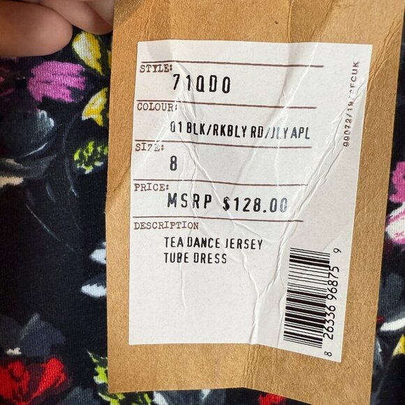 French Connection Y2K Strapless Tube Top Dress Black Jersey Floral Medium - Picture 7 of 9